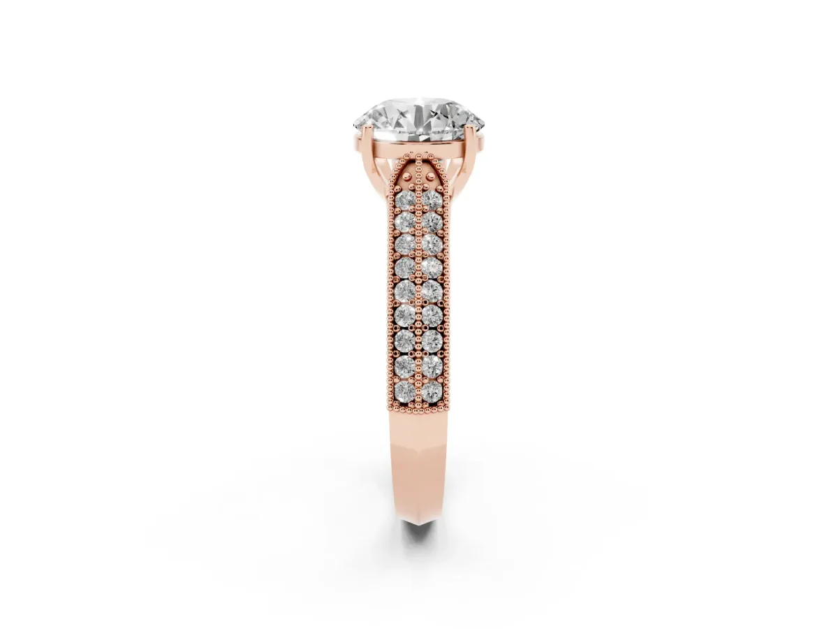 Round Cut Cut Pave Split Shank Engagement Ring with Four-Prong Setting Rose gold