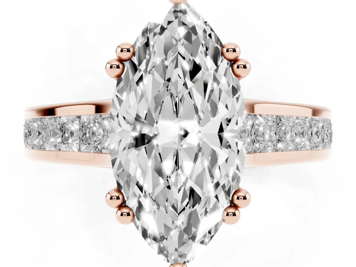Marquise Cut Cut Channel Set Solitaire Engagement Ring with Prong Setting Rose gold