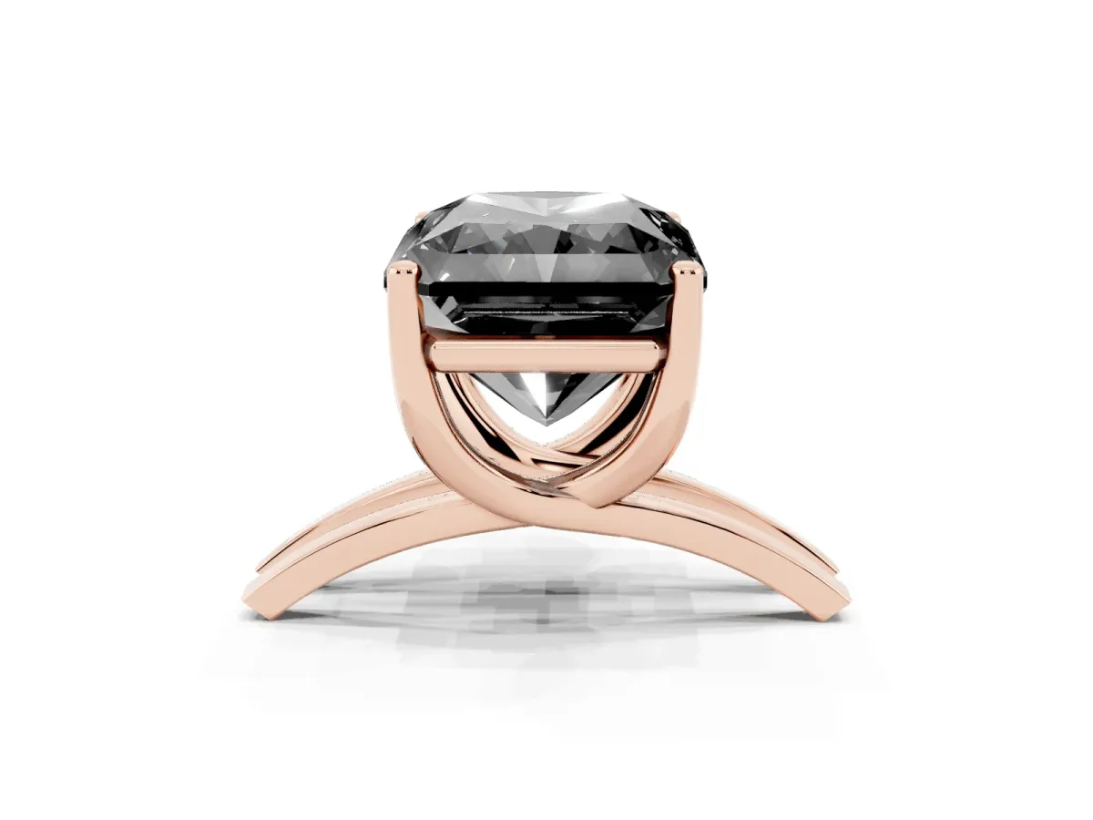 Fancy Black Radiant Cut Cut Diamond Solitaire Engagement Ring with Tapered Plain Band and Four-Prong Setting Rose gold