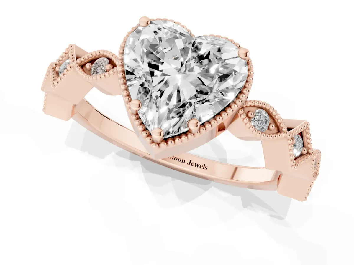 Heart Cut Milgrain Marquise Diamond Twist Band Ring Rose gold
