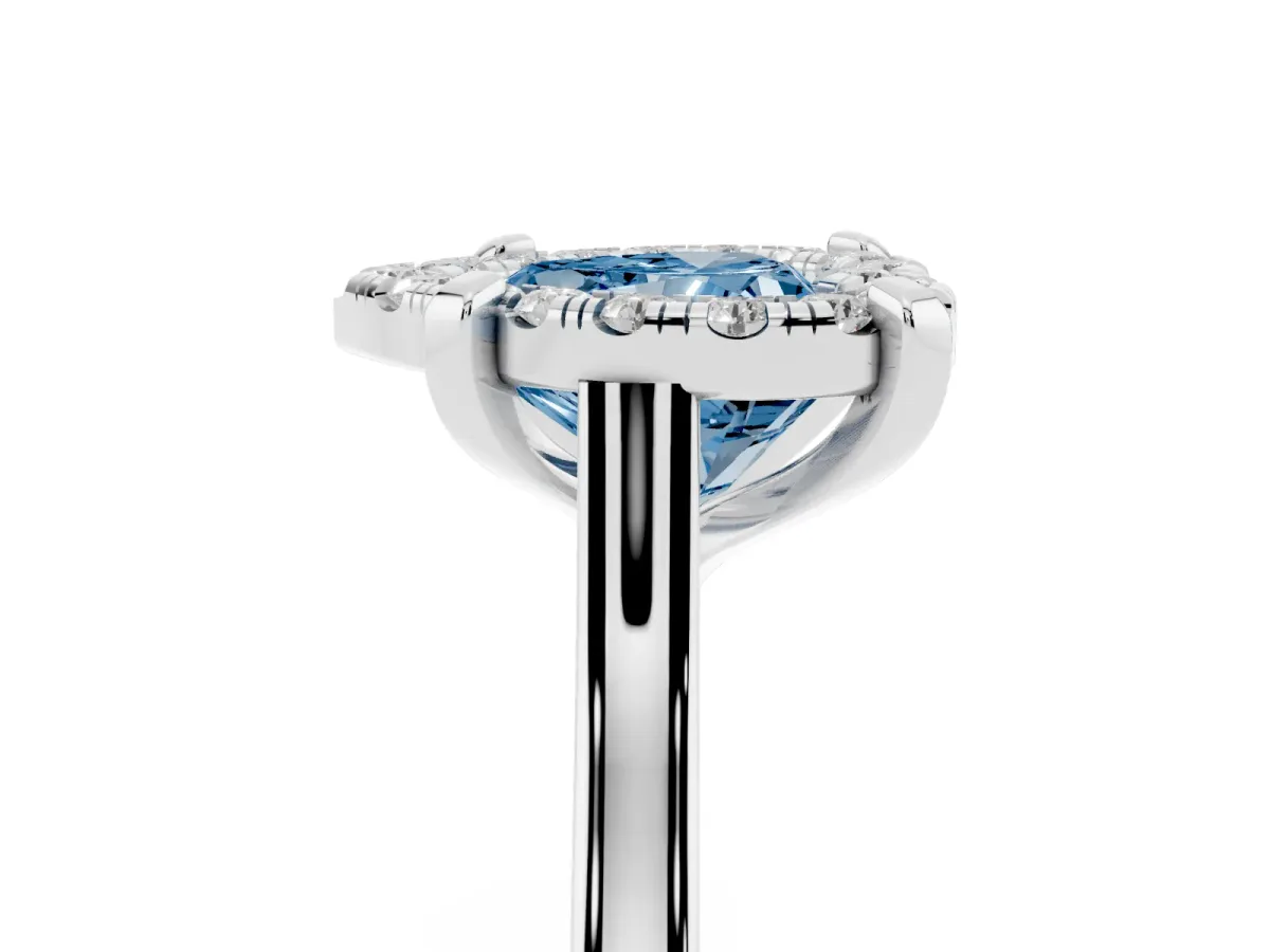 Fancy Blue Heart Cut Diamond Cluster Halo Solitaire with Four-Prong Setting Silver