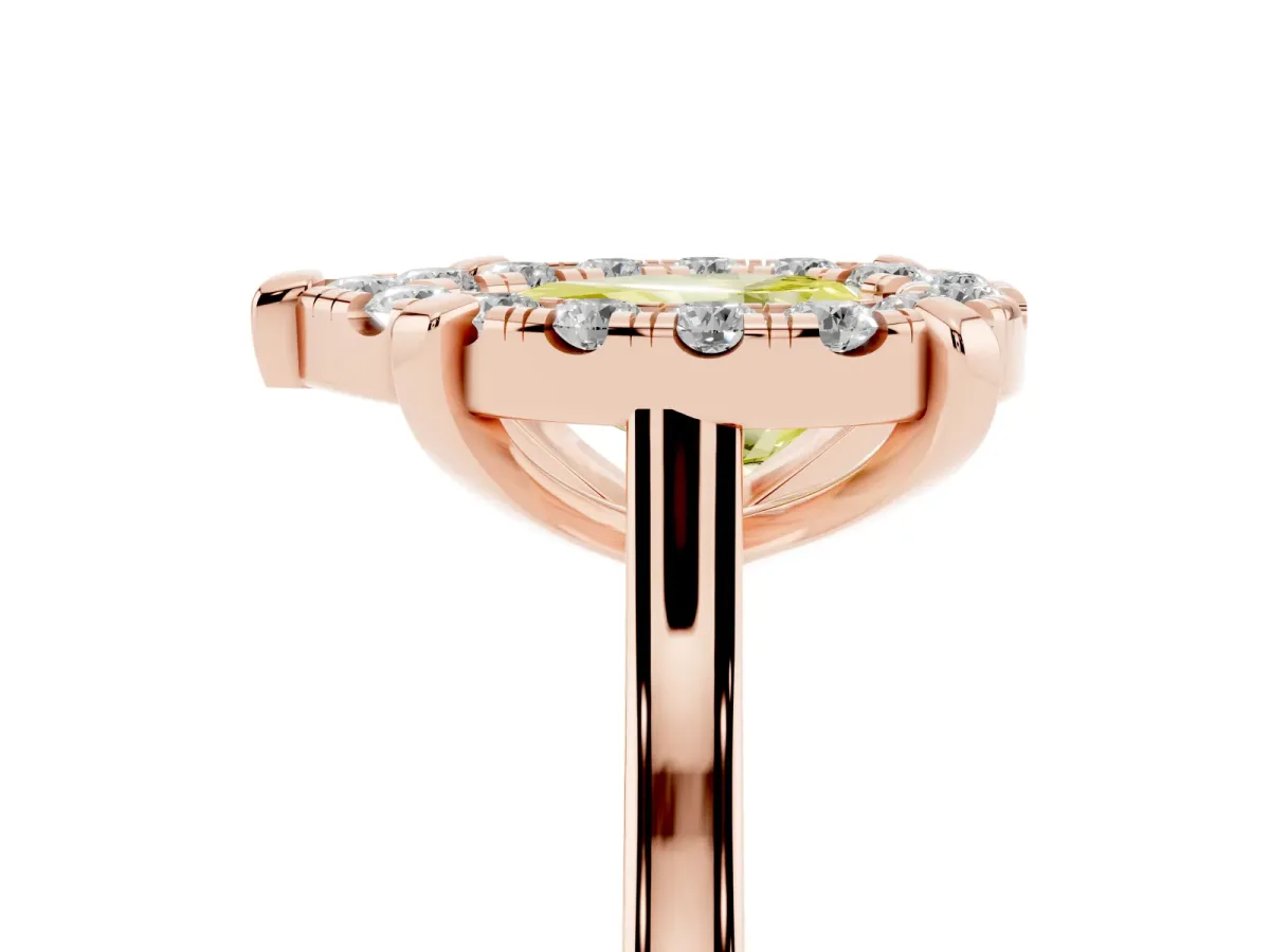 Fancy Yellow Pear Cut Diamond Cluster Halo Solitaire with Four-Prong Setting Rose gold