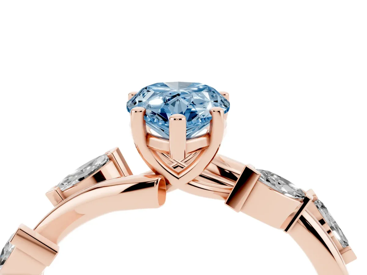 Fancy Blue Pear Cut Solitaire Twisted Band Marquise Accent Prong Setting Ring Rose gold