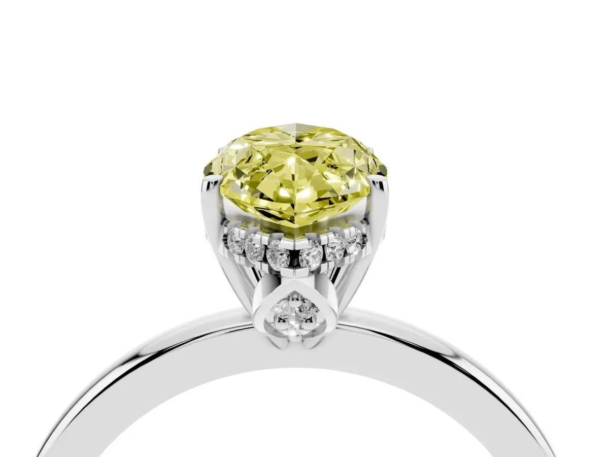 Fancy Yellow Marquise Cut Solitaire Diamond Ring with Prong Setting and Plain Band Silver