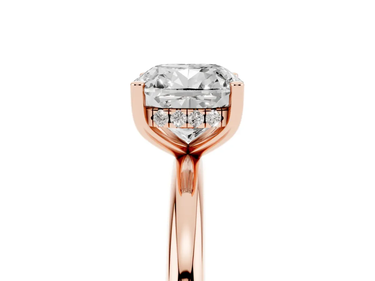 Cushion Cut Cut Solitaire Engagement Ring with Four-Prong Setting and Classic Band Rose gold