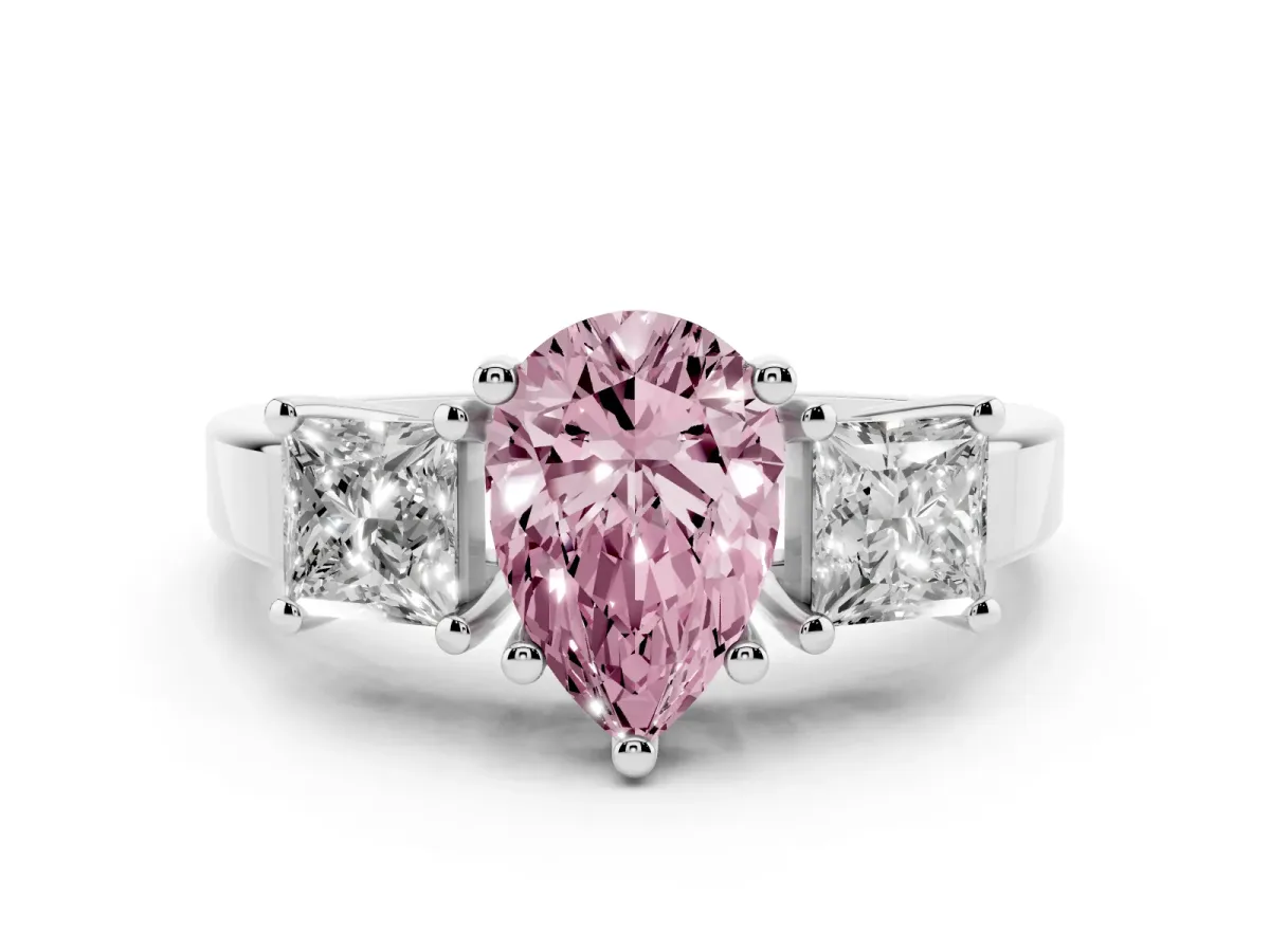 Fancy Pink Three-Stone Pear Cut Cut Solitaire Ring with Prong Setting Platinum