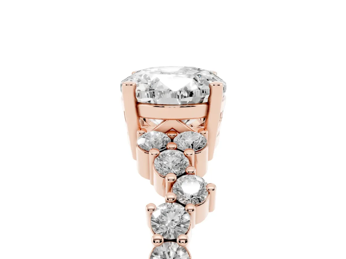 Oval Cut Diamond Scattered Round Accent Ring with Prong Setting Rose gold