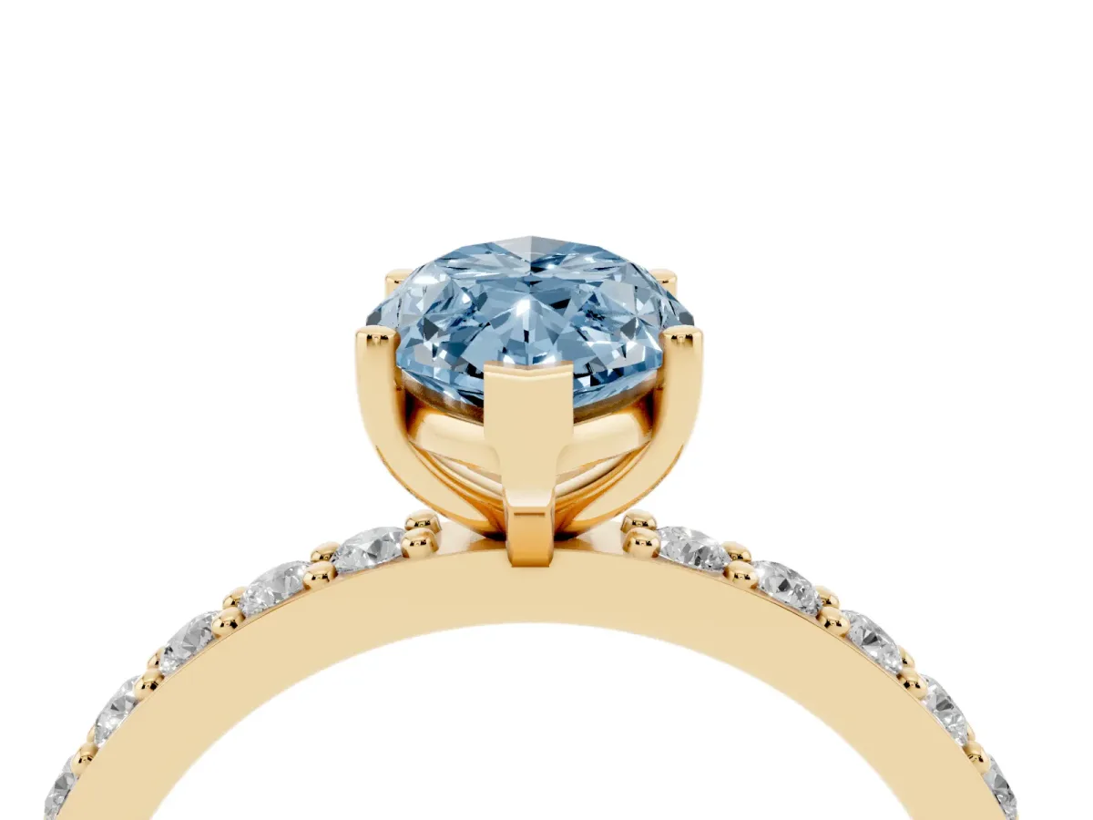 Fancy Blue Marquise Cut Cut Diamond Solitaire with Pave Band and Four-Prong Setting Yellow gold