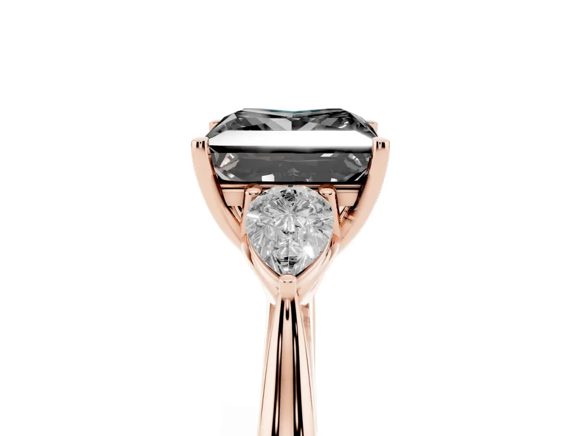 Fancy Black Three-Stone Princess Cut Brilliant Diamond Solitaire Ring with Tapered Band and Four-Prong Setting Rose gold
