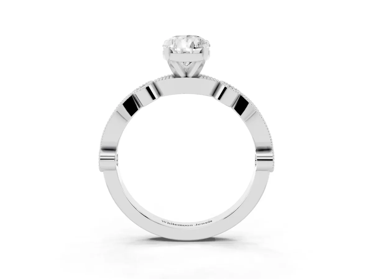 Pear Cut Milgrain Bezel Diamond Engagement Ring with Solitaire Prong Setting Silver