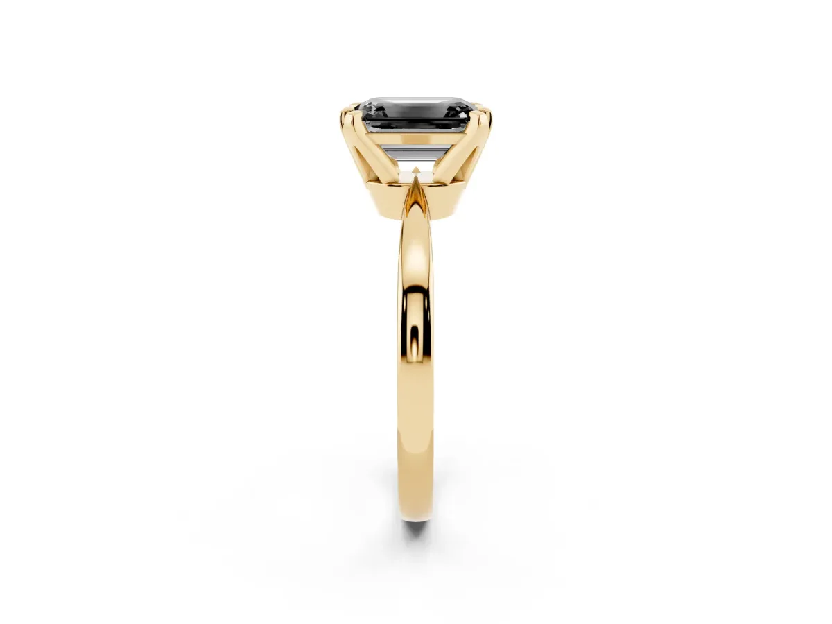 Fancy Black Emerald Cut Solitaire Engagement Ring with Six-Prong Setting and Tapered Band Yellow gold