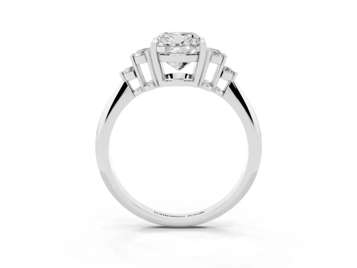 Cushion Cut Cut Diamond Cluster Ring with Solitaire Band and Four-Prong Setting Silver