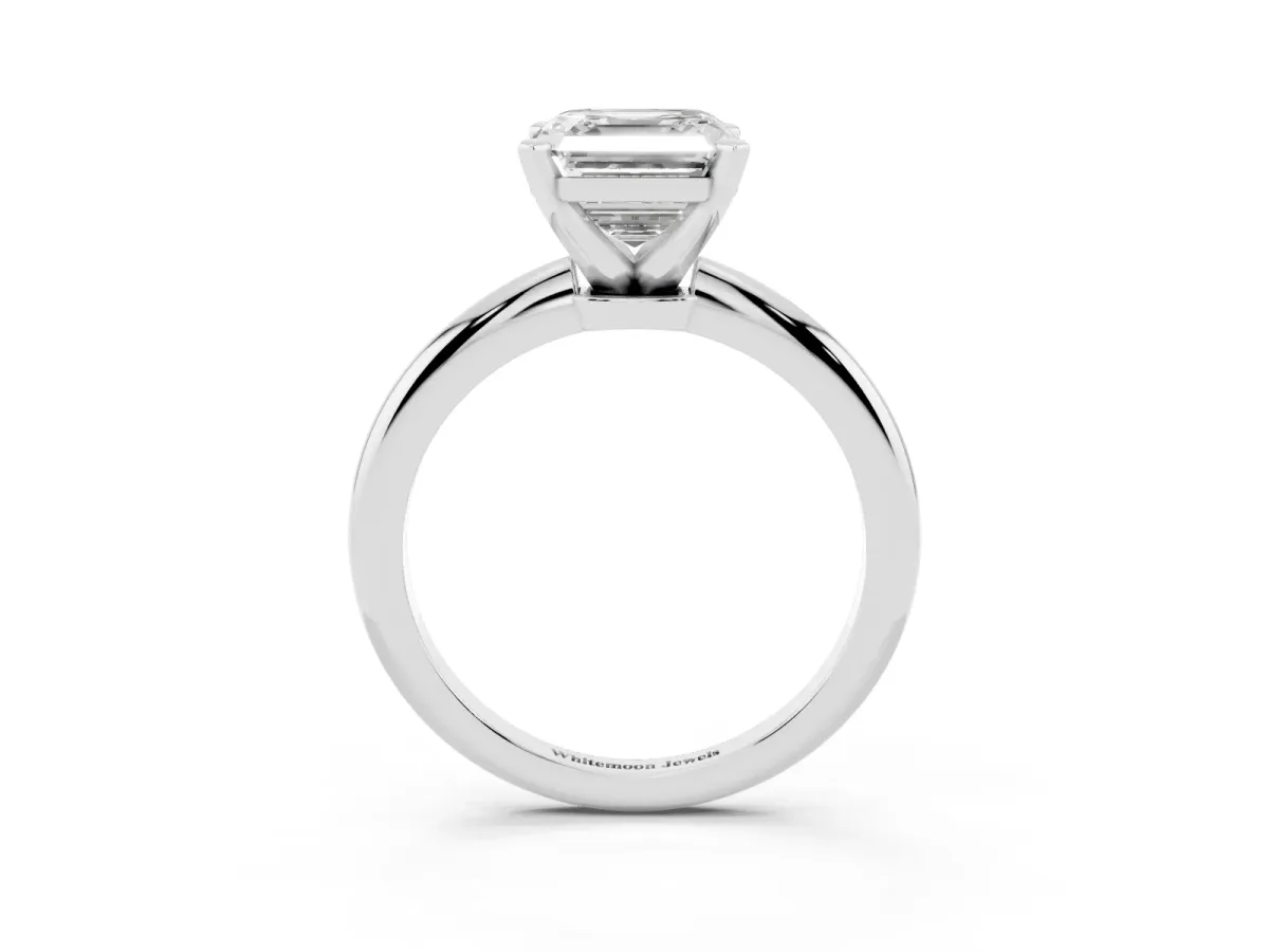 Asscher Cut Diamond Solitaire Ring with Prong Setting and Classic Band Silver