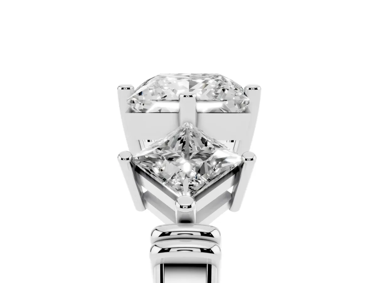 Three-Stone Princess Cut and Princess Cut Diamond Ring with Channel Band and Four-Prong Setting Platinum
