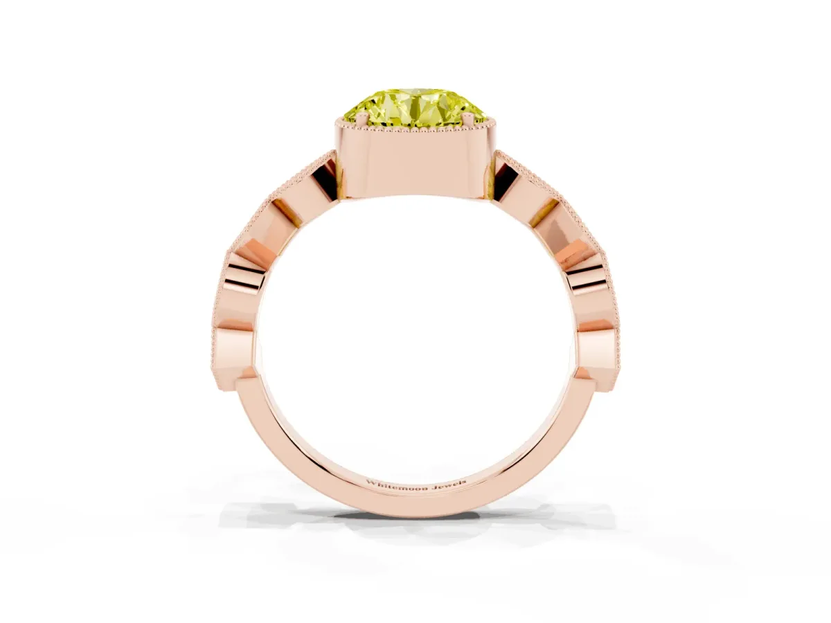 Fancy Yellow Round Cut Milgrain Marquise Diamond Twist Band Ring Rose gold