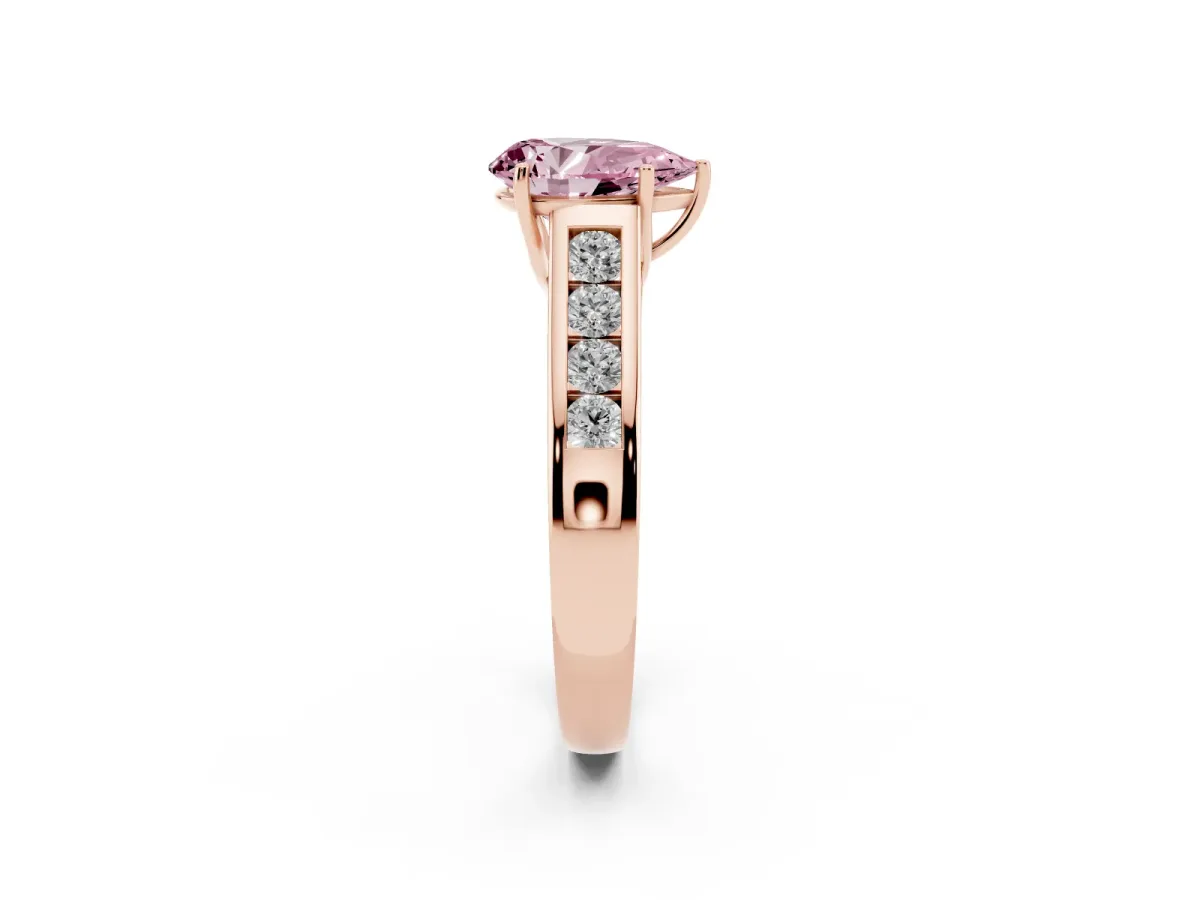 Fancy Pink Pear Cut Solitaire Channel-Set Diamond Engagement Ring with Four-Prong Setting Rose gold