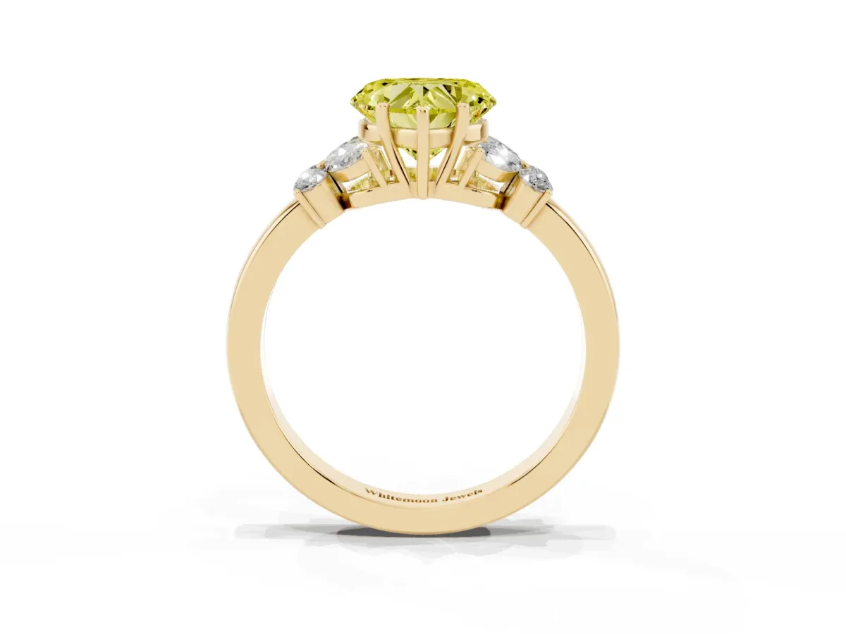 Fancy Yellow Heart Cut Cut Solitaire Floral Diamond Ring with Four-Prong Setting Yellow gold
