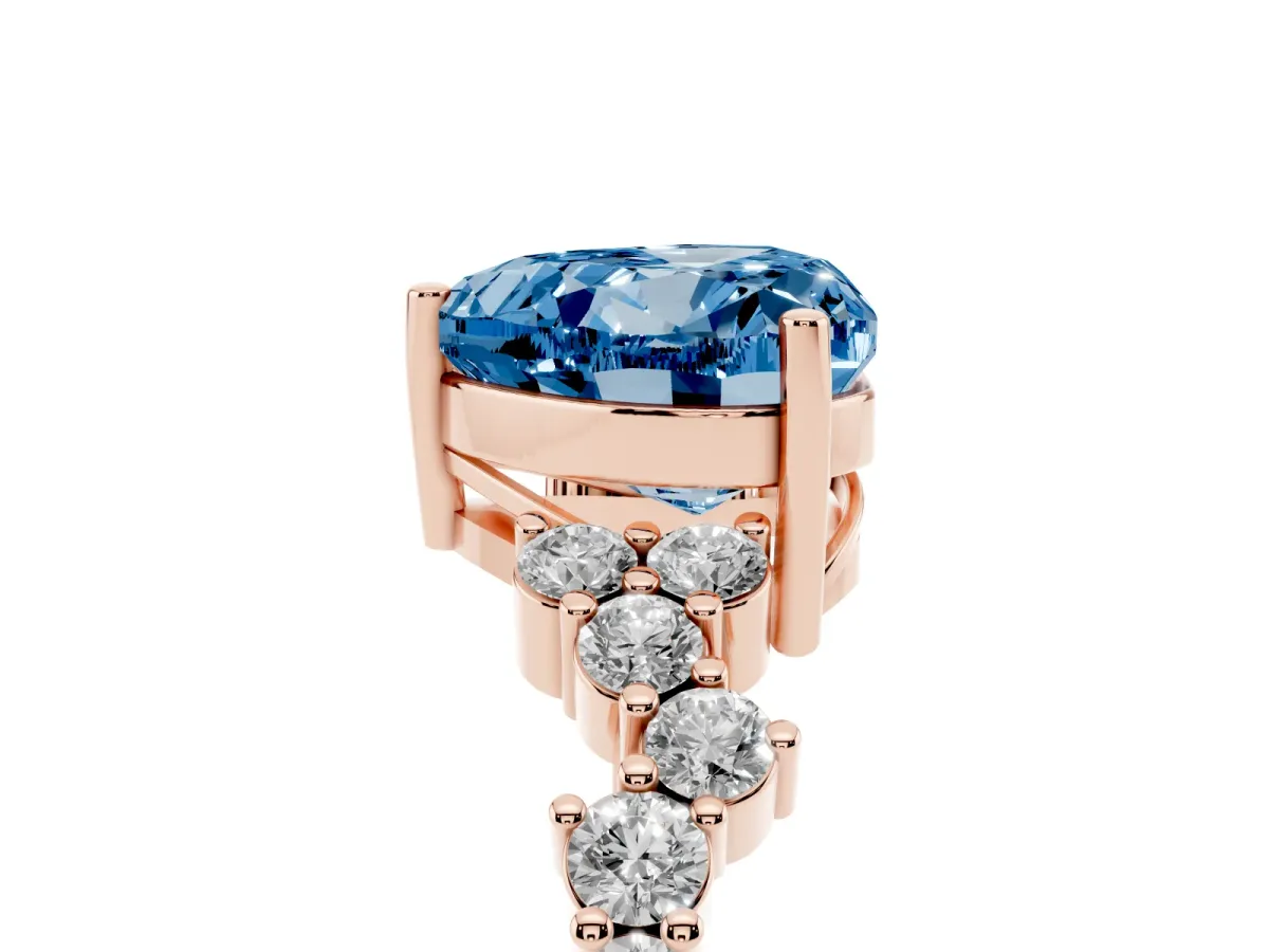 Fancy Blue Heart Cut Diamond Scattered Round Accent Ring with Prong Setting Rose gold