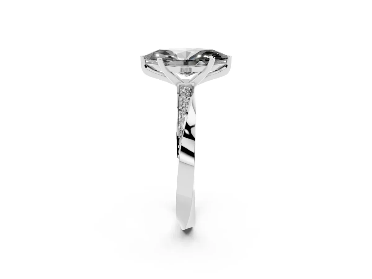 Fancy Black Marquise Cut Diamond Engagement Ring with Side Stone Accents and Four-Prong Setting Platinum
