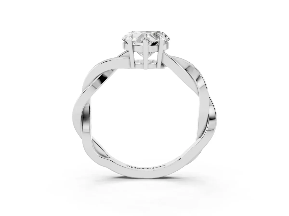 Heart Cut Solitaire Twisted Pave Diamond Ring with Four-Prong Setting Platinum