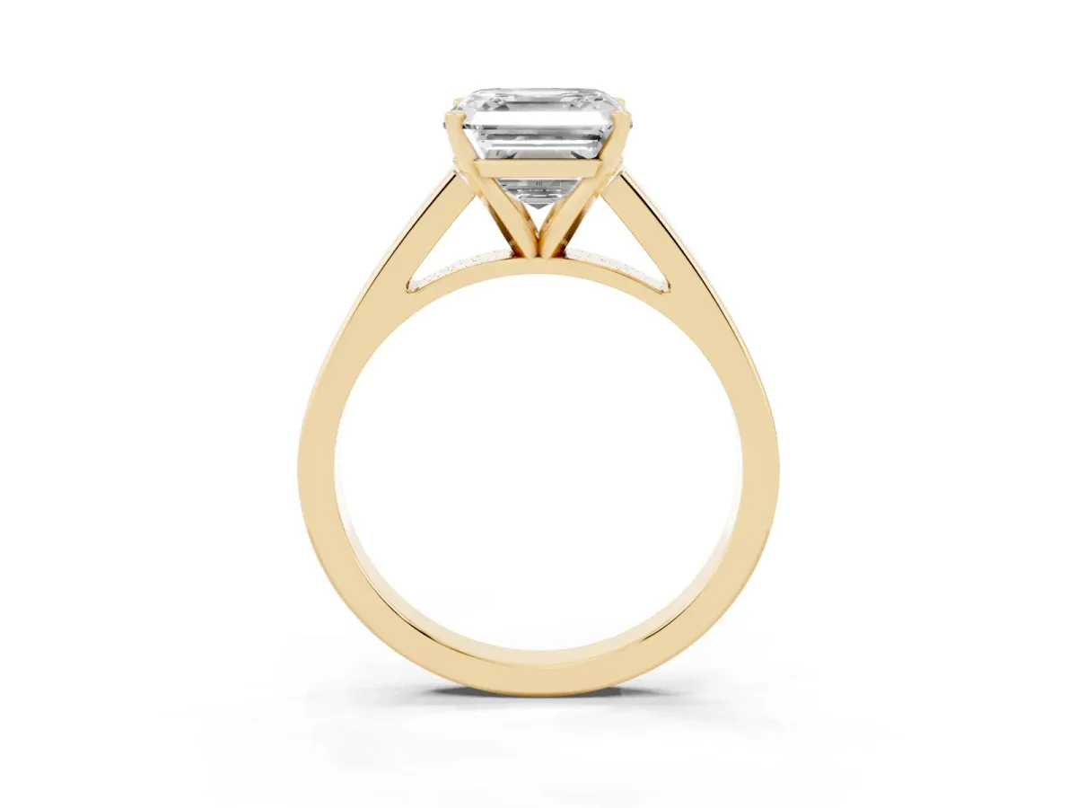 Asscher Cut Solitaire Engagement Ring with Four-Prong Setting and Tapered Band Yellow gold