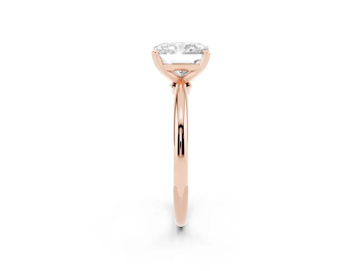 Radiant Cut Diamond Solitaire Ring with Prong Setting and Classic Band Rose gold