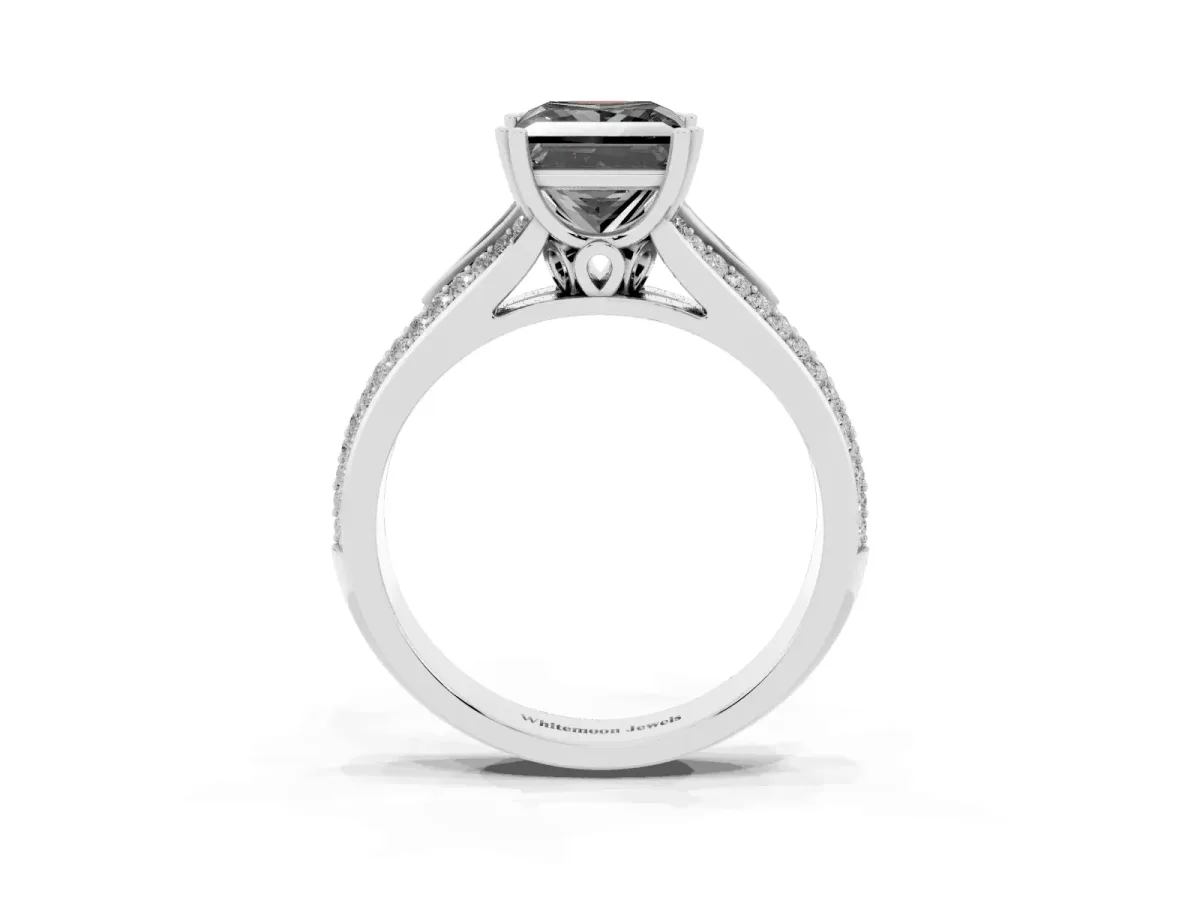 Fancy Black Princess Cut Diamond Split Shank Engagement Ring with Pavé Band Silver