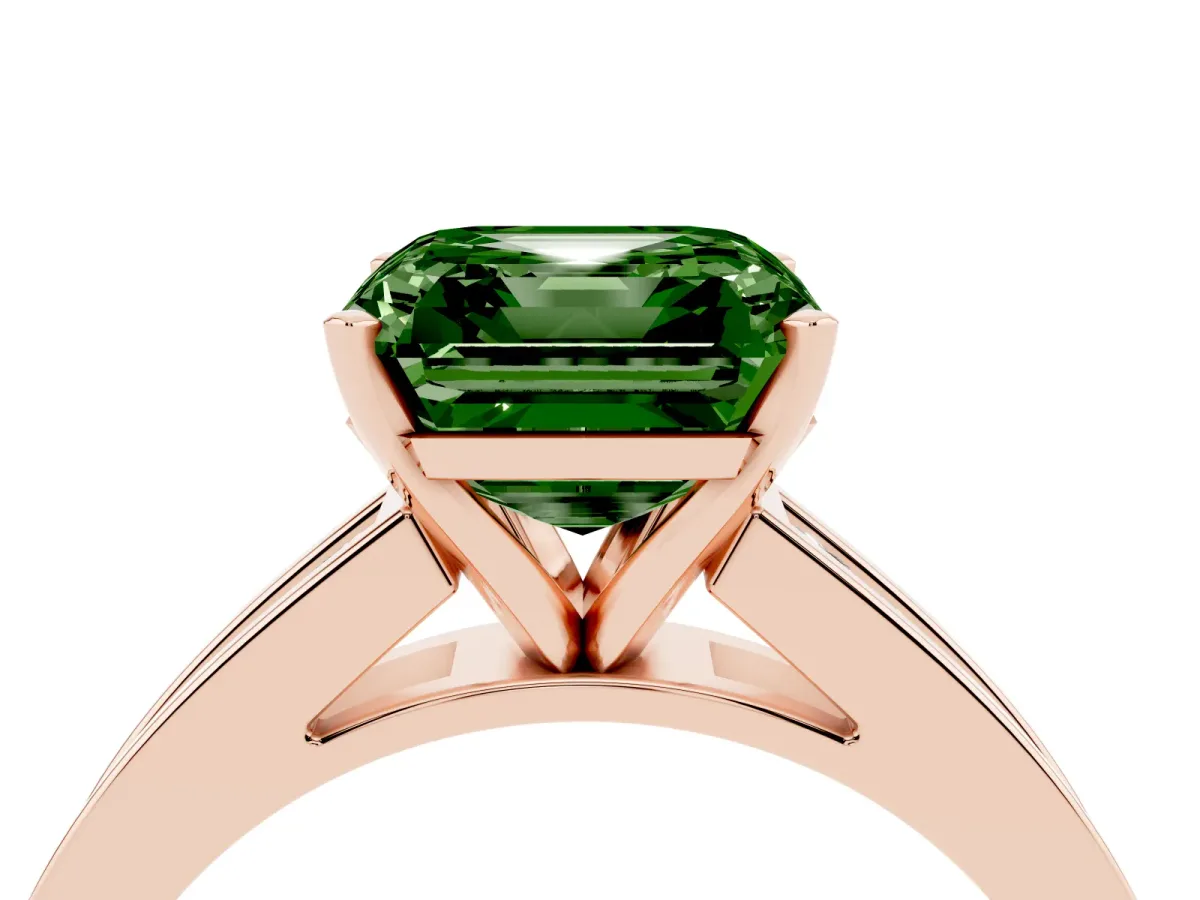 Fancy Green Asscher Cut Solitaire Diamond Ring with Channel-Set Band and Four-Prong Setting Rose gold