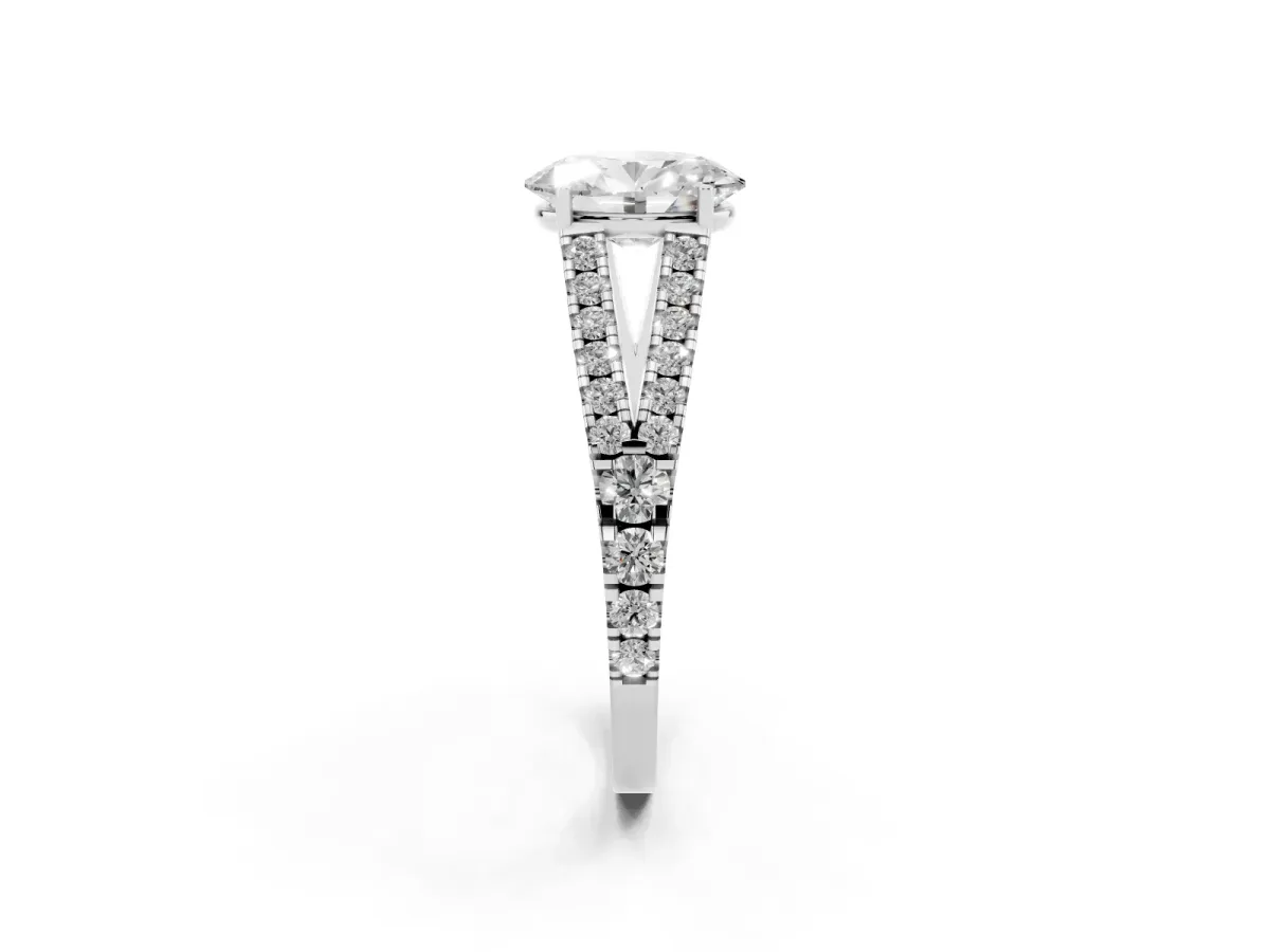 Oval Cut Diamond Split Shank Pavé Engagement Ring with Four-Prong Setting Platinum