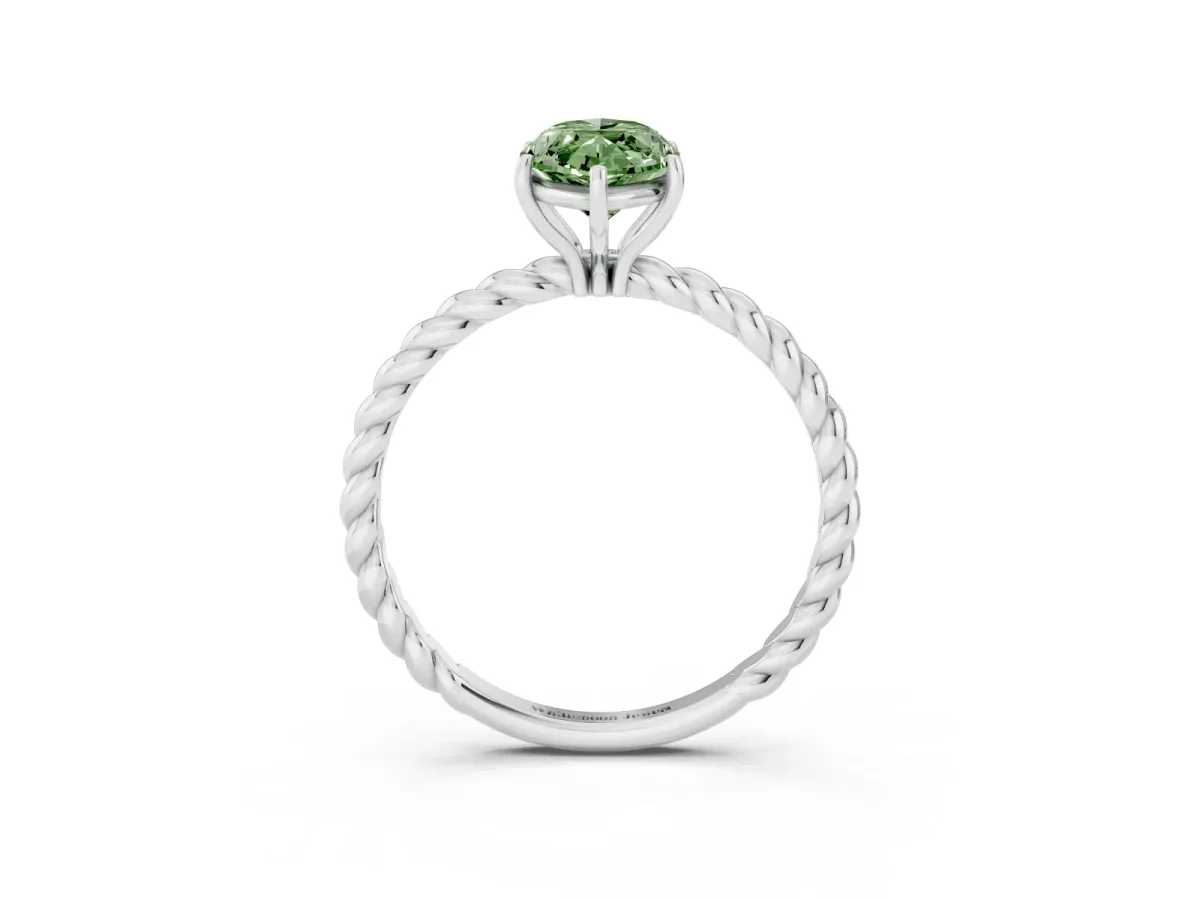 Fancy Green Marquise Cut Solitaire Twisted Band 4-Prong Ring Platinum