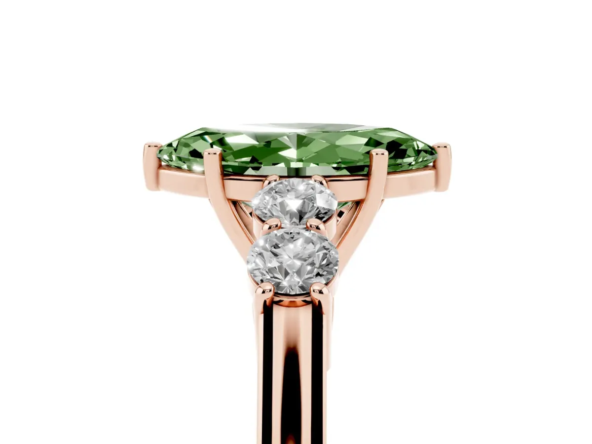 Fancy Green Marquise Cut Cut Diamond Five-Stone Prong Set White Gold Ring Rose gold