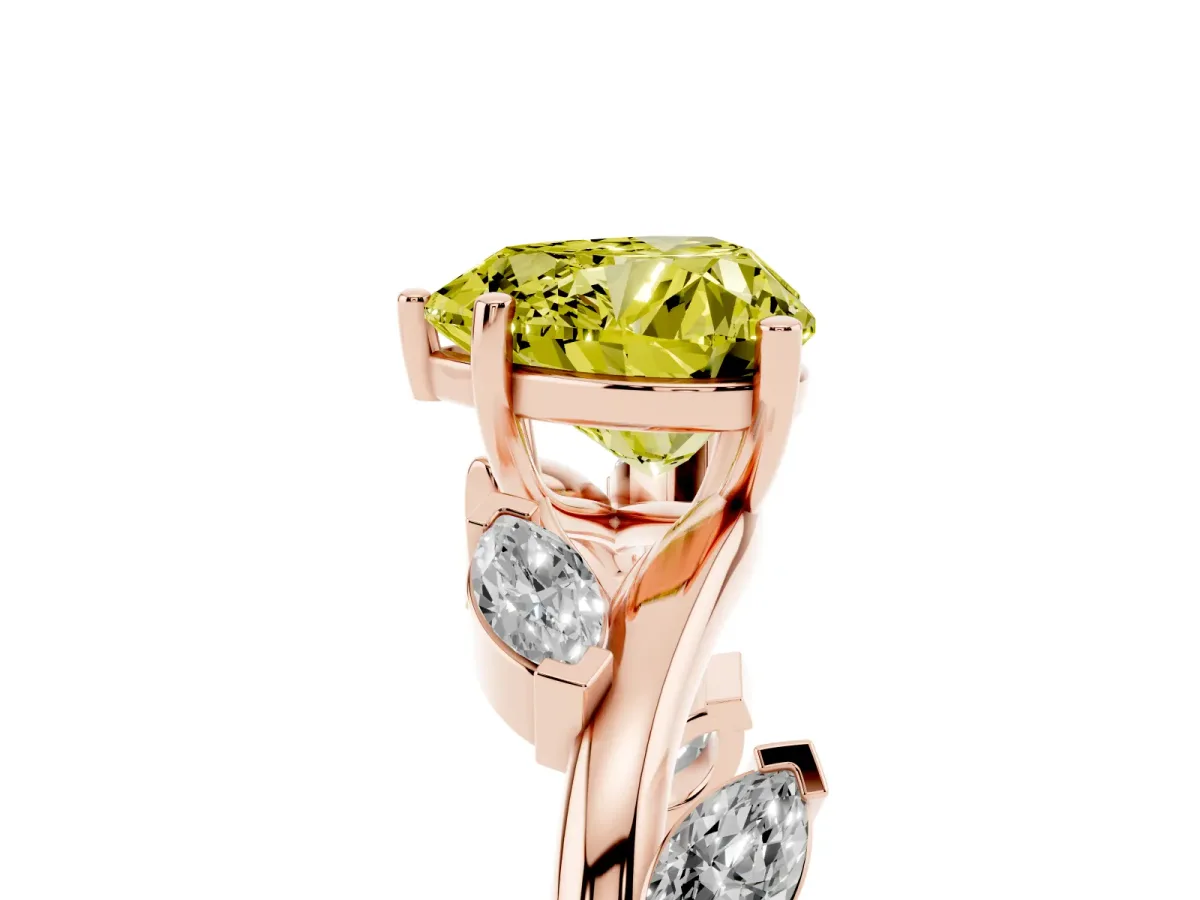 Fancy Yellow Heart Cut Solitaire Twisted Band Marquise Accent Prong Setting Ring Rose gold