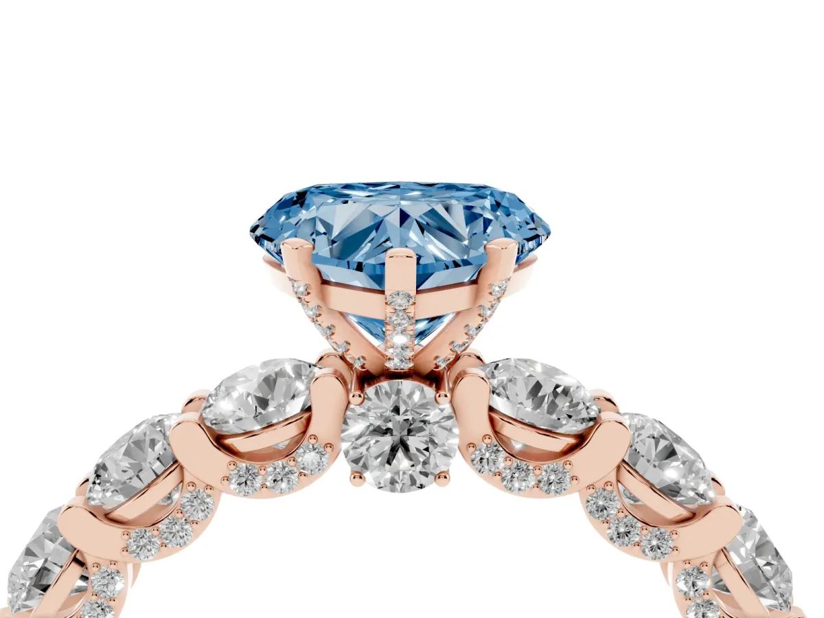 Fancy Blue Heart Cut Diamond Side Stone Engagement Ring with Four-Prong Setting Rose gold