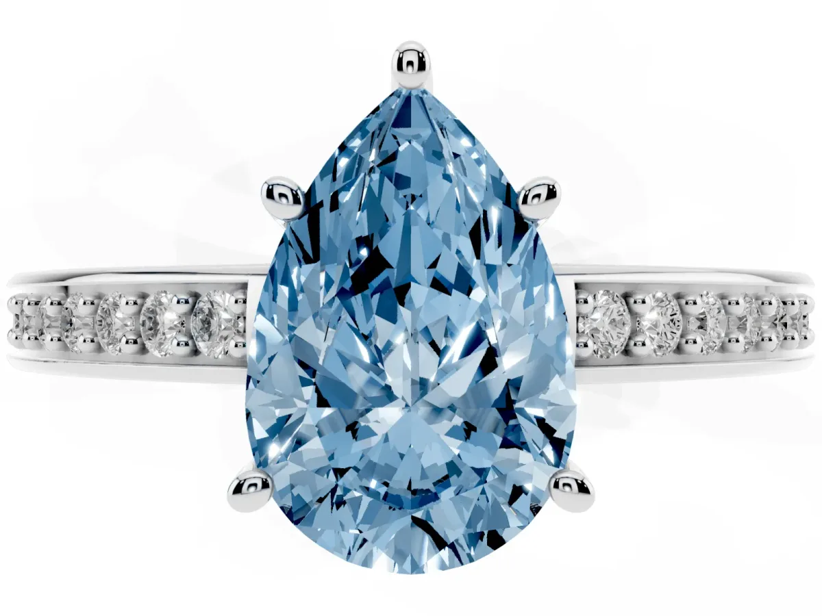 Fancy Blue Pear Cut Solitaire Pavé Band Prong Setting Ring Silver