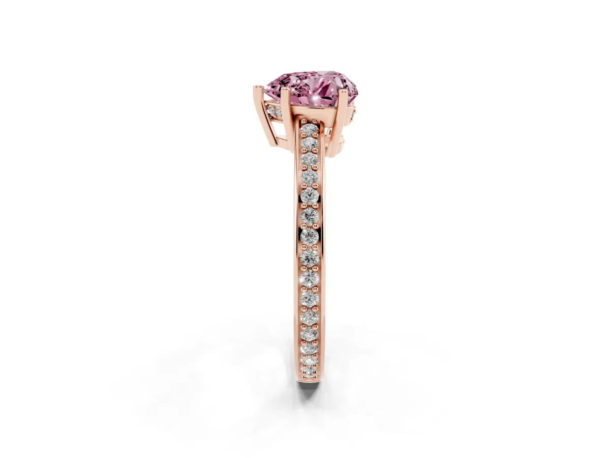 Fancy Pink Heart Cut Solitaire Pavé Band Prong Setting Ring Rose gold