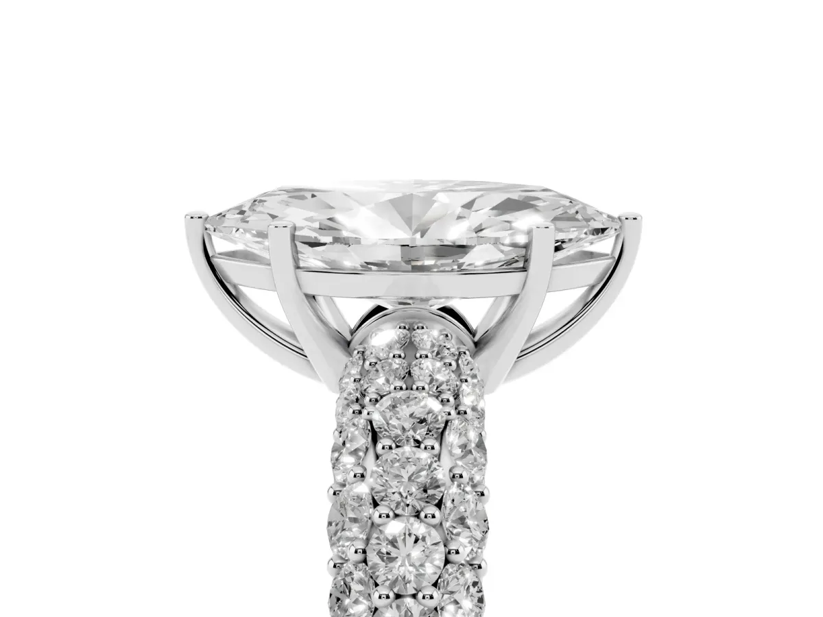 Marquise Cut Diamond Pavé Band Solitaire Ring with Four-Prong Setting Platinum