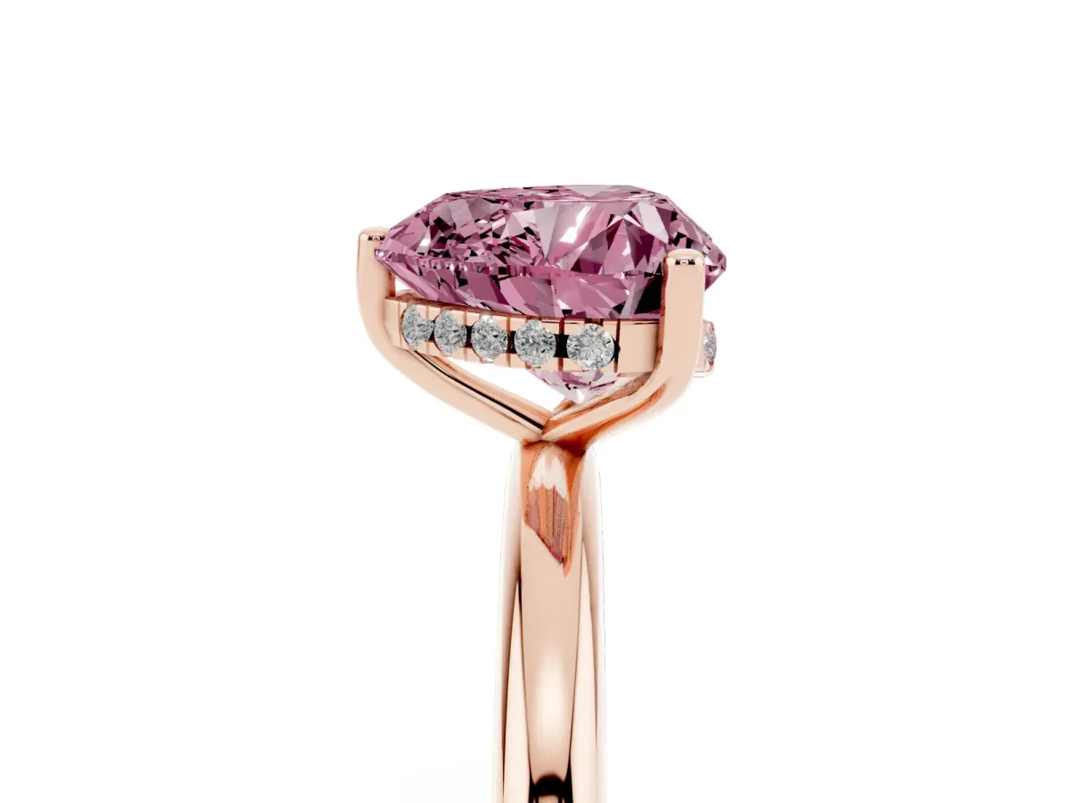 Fancy Pink Heart Cut Cut Solitaire Engagement Ring with Four-Prong Setting and Classic Band Rose gold
