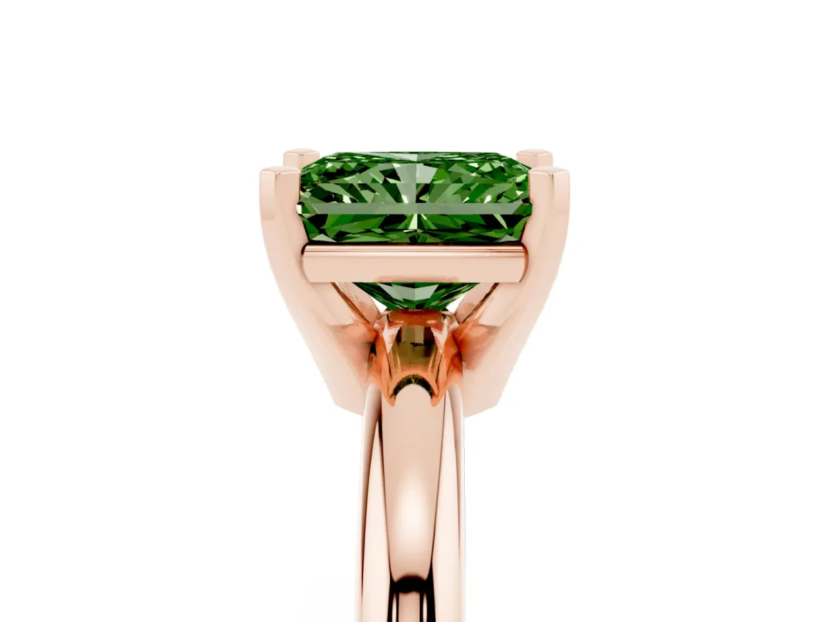 Fancy Green Radiant Cut Diamond Solitaire Engagement Ring with Round Band and Four-Prong Setting Rose gold