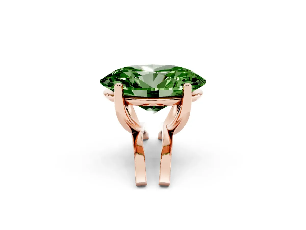 Fancy Green Oval Cut Cut Diamond Solitaire Engagement Ring with Tapered Plain Band and Four-Prong Setting Rose gold
