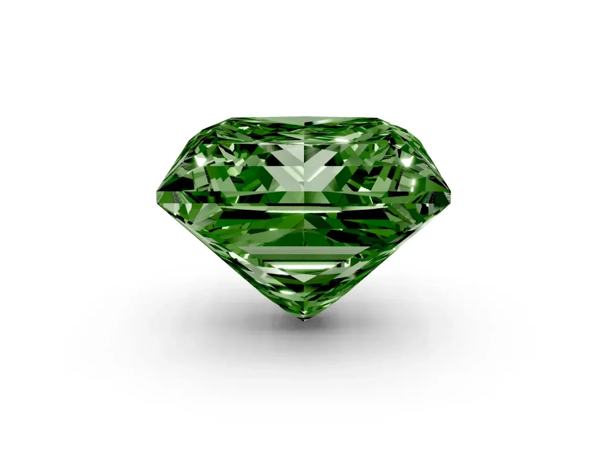 Fancy Green Princess Cut Halo Diamond Ring with Milgrain and Bezel Accents on a Split Shank Band White gold