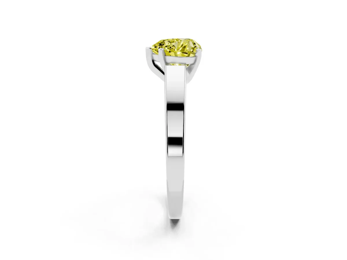 Fancy Yellow Heart Cut Solitaire Engagement Ring with Four-Prong Setting and Tapered Band White gold
