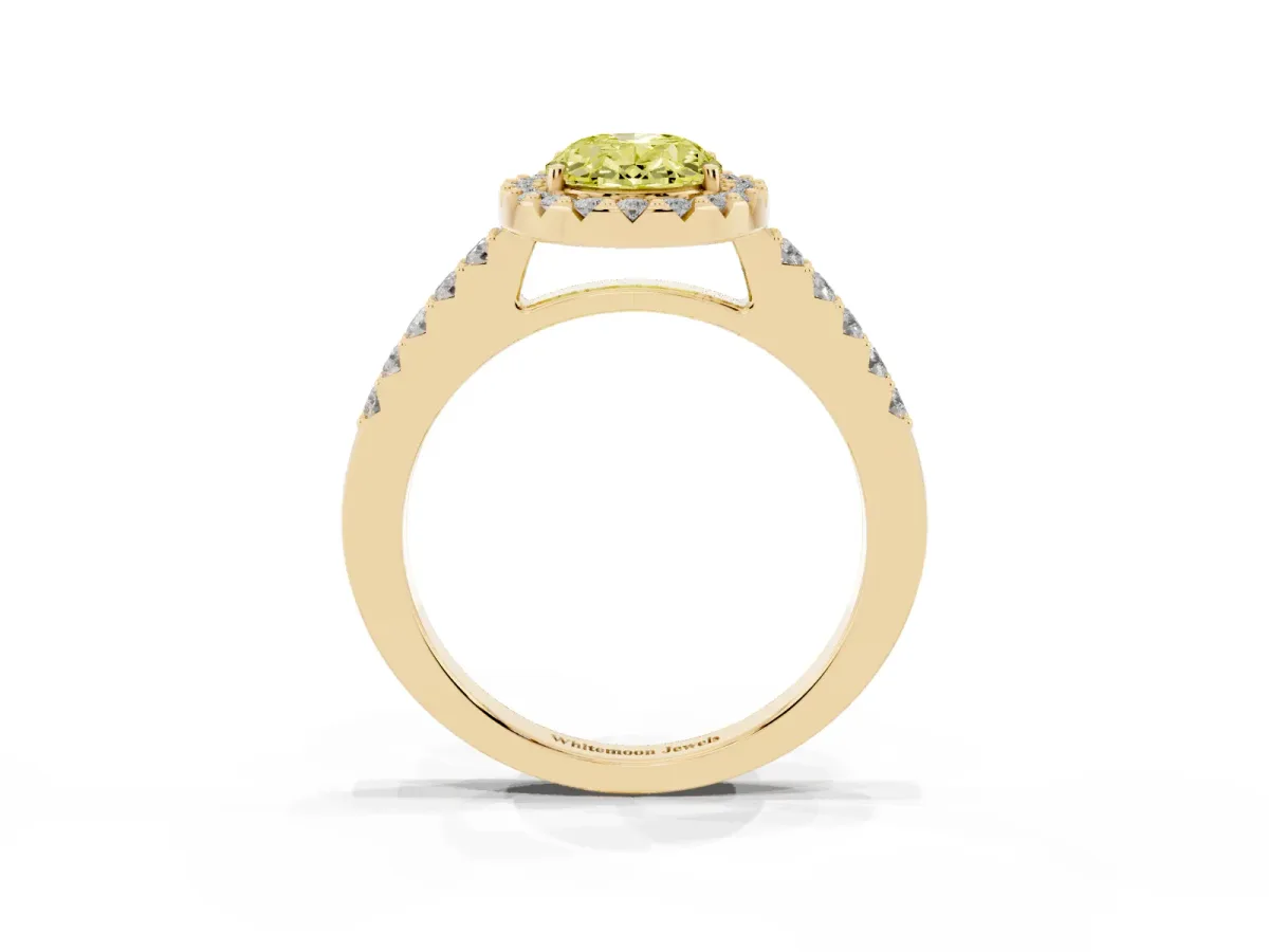 Fancy Yellow Oval Cut Halo Diamond Pavé Solitaire Ring Yellow gold