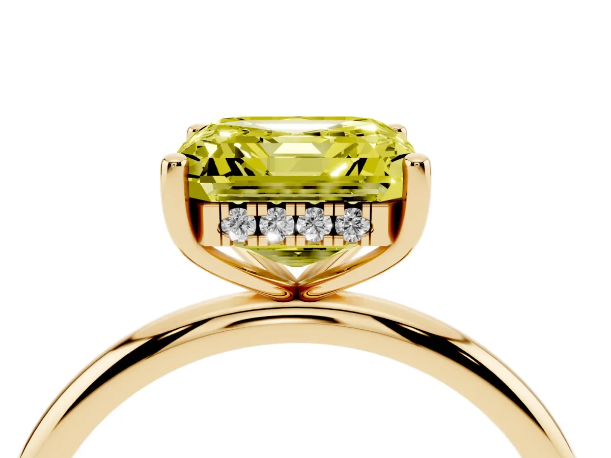 Fancy Yellow Asscher Cut Cut Solitaire Engagement Ring with Four-Prong Setting and Classic Band Yellow gold