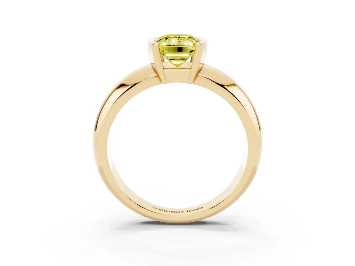 Fancy Yellow Emerald Cut Solitaire Tension Set Diamond Ring with Wide Band Yellow gold