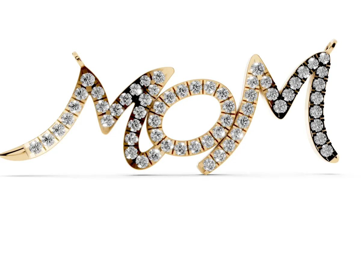 Pavé Round Diamond Script Pendant with Prong Setting Yellow gold
