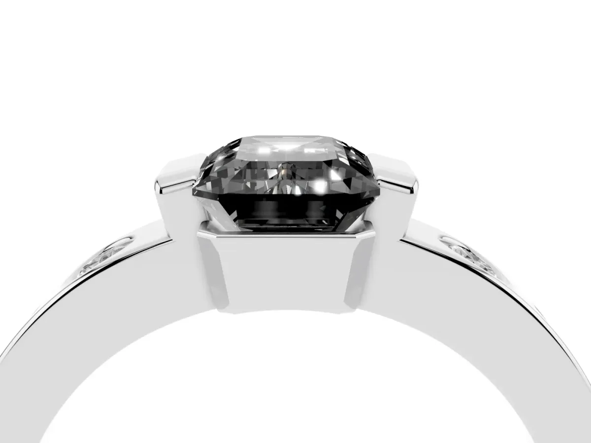 Fancy Black Emerald Cut Brilliant Channel-Set Diamond Ring with Bezel Prong Setting Platinum