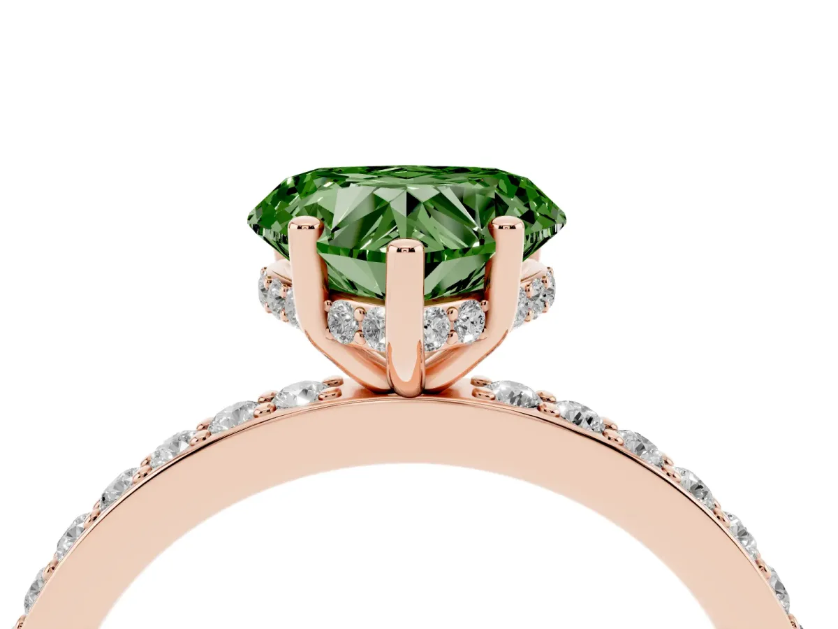 Fancy Green Heart Cut Cut Diamond Pavé Band Ring with Four-Prong Setting Rose gold