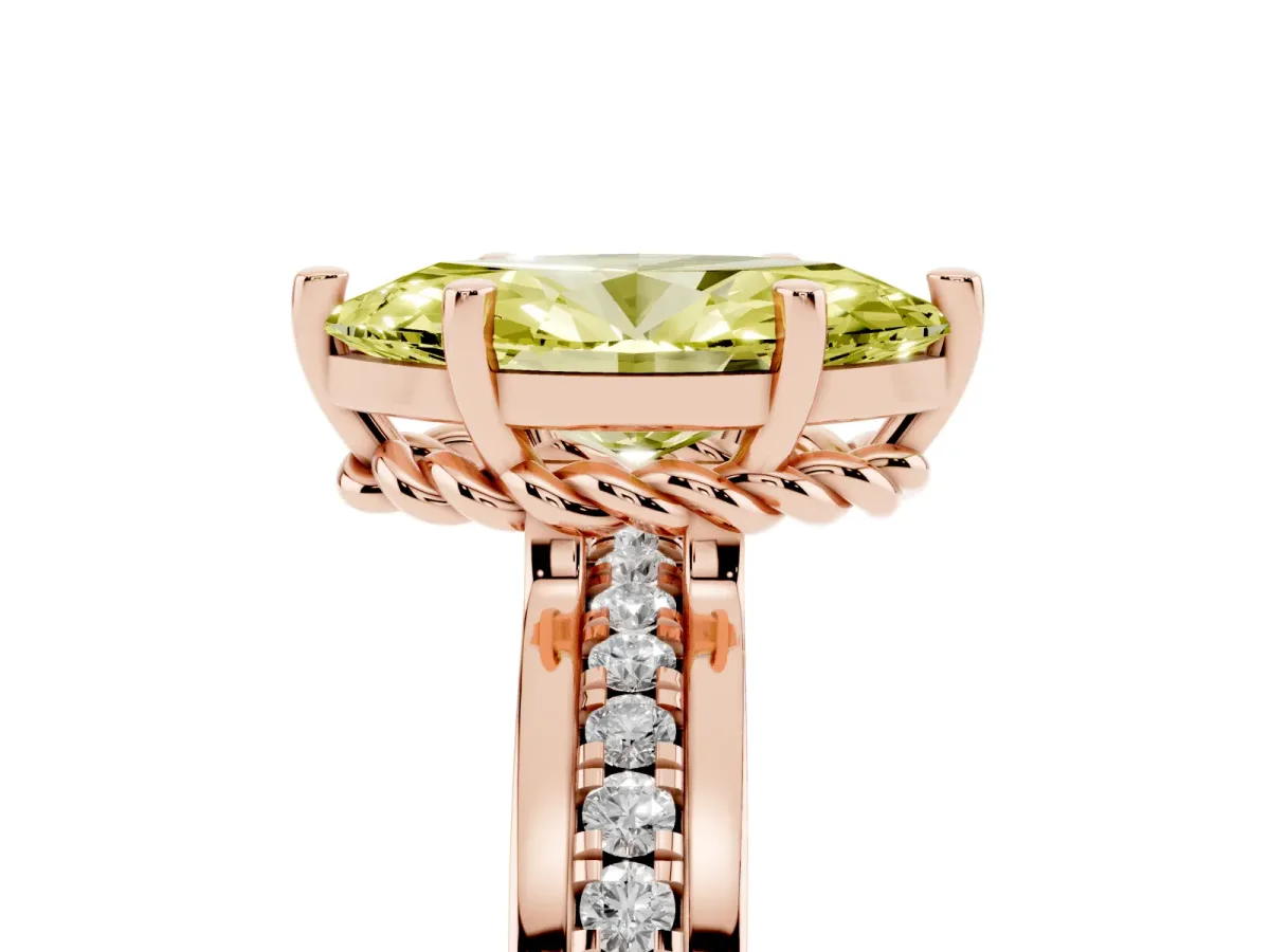 Fancy Yellow Marquise Cut Solitaire Diamond Ring with Channel Set Band and Six-Prong Setting Rose gold