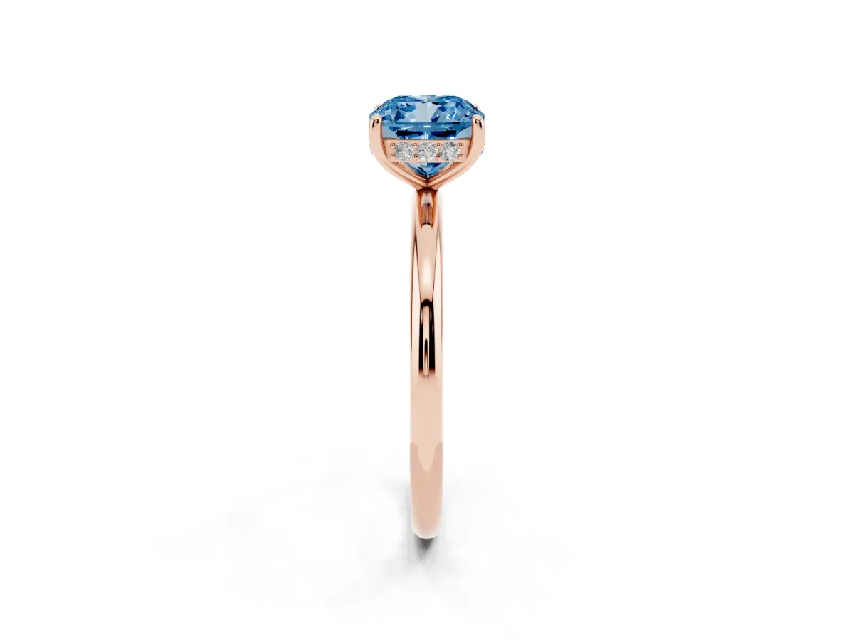 Fancy Blue Cushion Cut Solitaire Diamond Ring with a Classic Band and Four-Prong Setting Rose gold