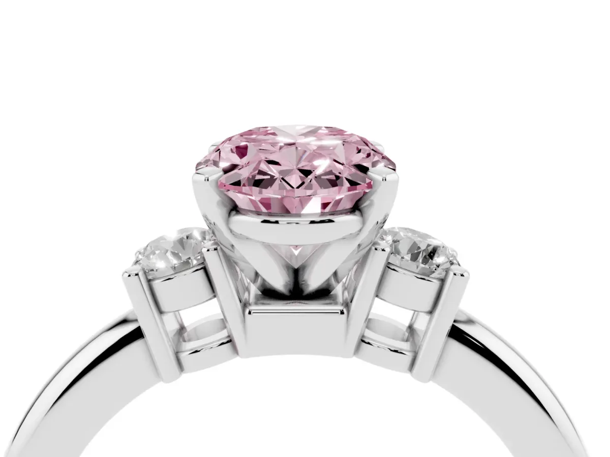Fancy Pink Three-Stone Oval Cut Cut Diamond Solitaire with Prong Setting and Classic Band Silver